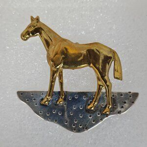 Courtney Peterson Designs Sterling Silver Brass Horse‎ Brooch Pin Vintage 2 Tone